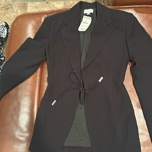 Halston Brand new black string tie blazer.